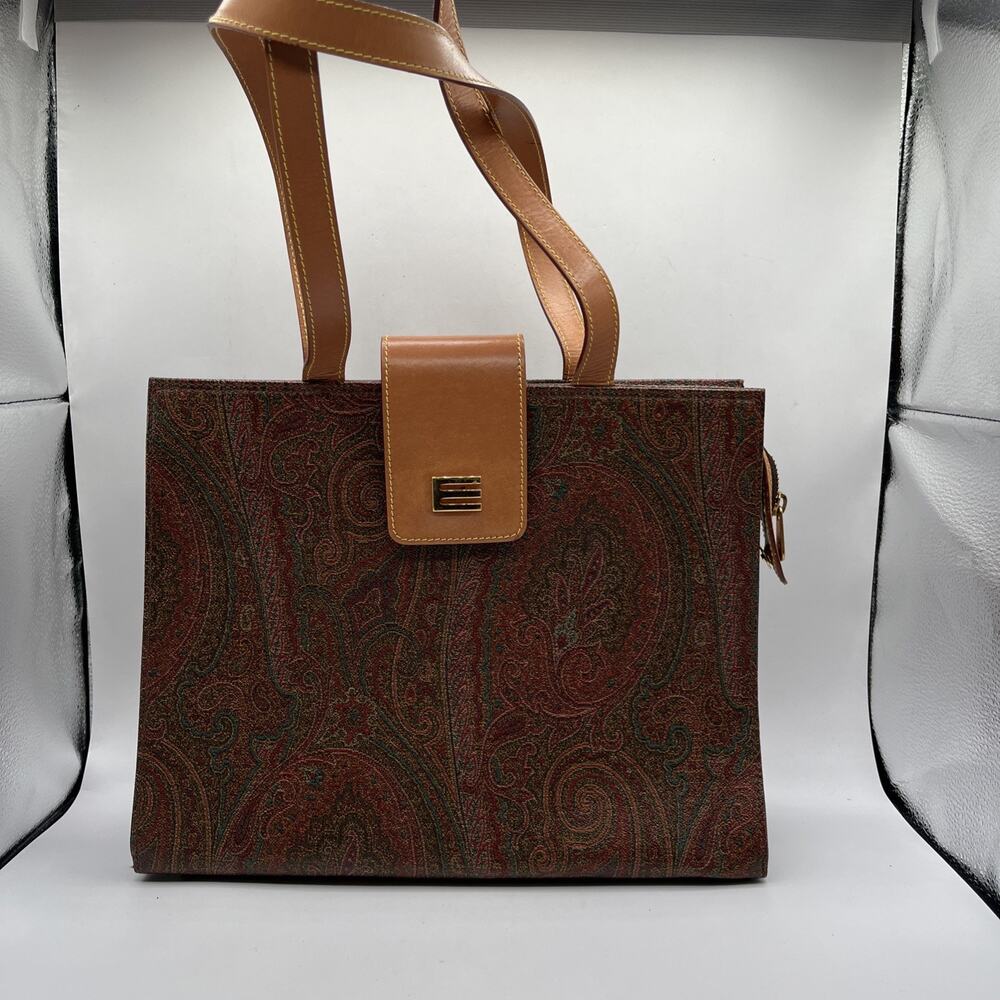 FOR PARTS REPAIR ONLY ETRO Paisley Canvas Leather BAG Vntg Brown Burgundy AS IS